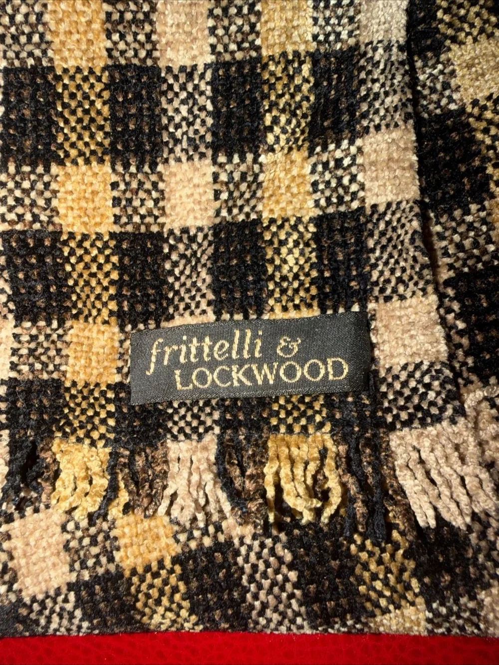 Frittelli & Lockwood Handwoven Checked Scarf in Beige,Mustard Black Chenille
